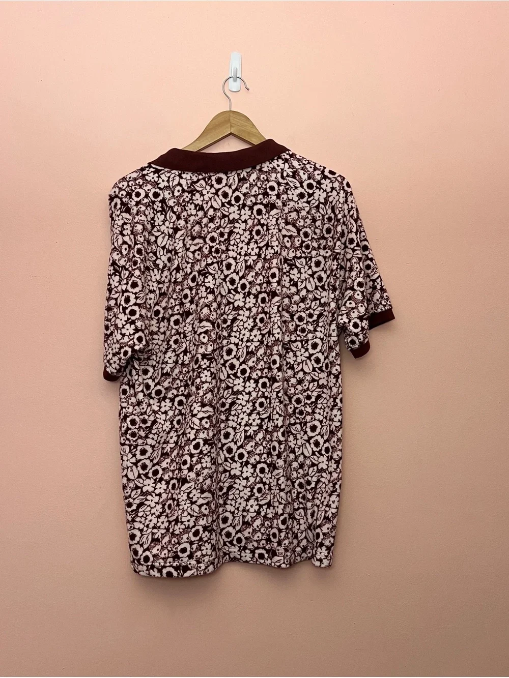 J.Crew Maroon Floral Terrycloth Polo Shirt Large